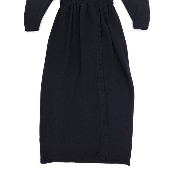 ST JOHN Santana Knit Wool Wrap Dress Minimal Modest Quiet Luxury Old Money Black - Picture 6 of 11